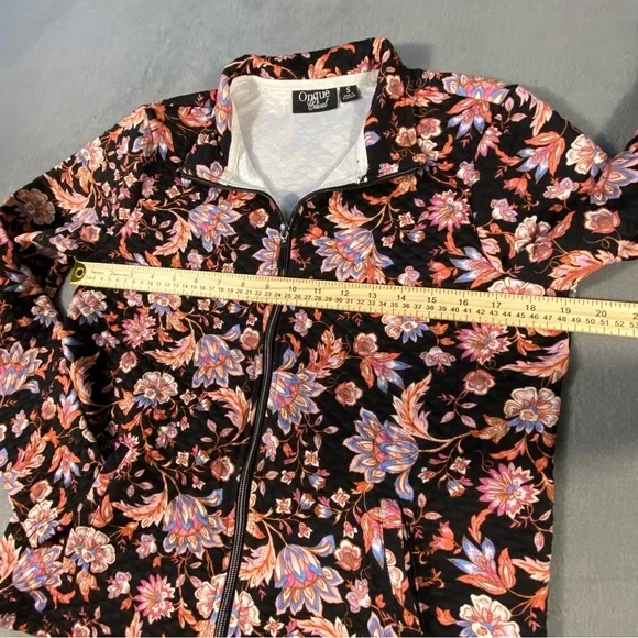Onque Casual Women’s Black Floral Jacket, Zip front, long sleeves, pockets,sizes - Picture 8 of 9